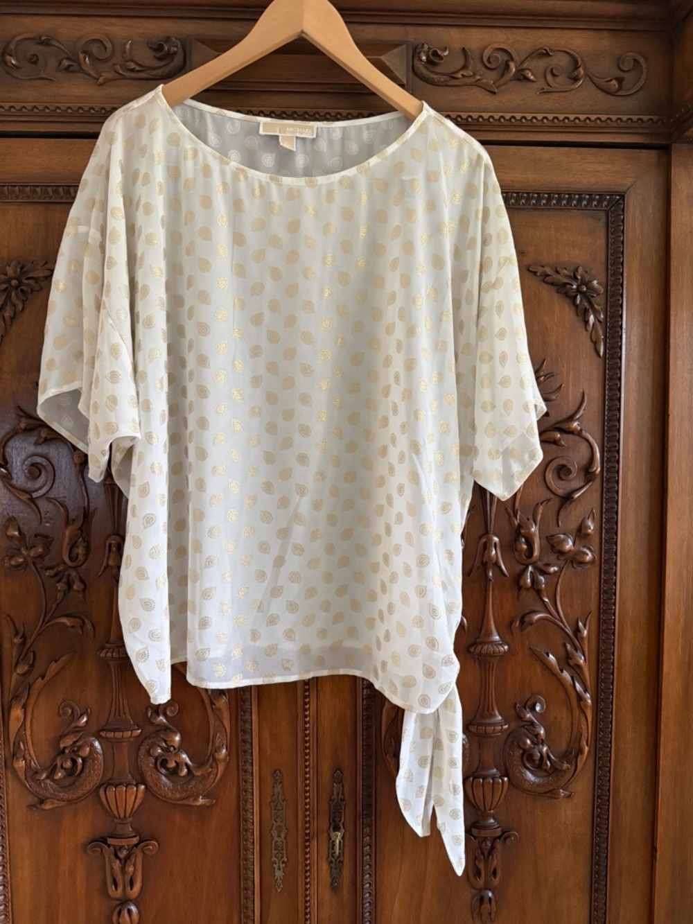 MICHAEL Michael Kors Gold Paisley Side Tie Blouse Top XL